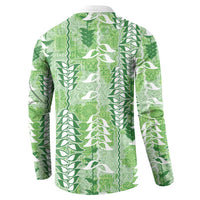 Green Hawaii Tapa Pattern Button Sweatshirt With Heliconia Vintage Style LT05 - Polynesian Pride