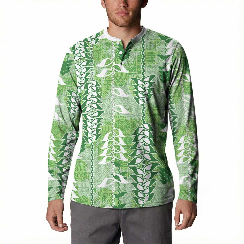 Green Hawaii Tapa Pattern Button Sweatshirt With Heliconia Vintage Style LT05 - Polynesian Pride