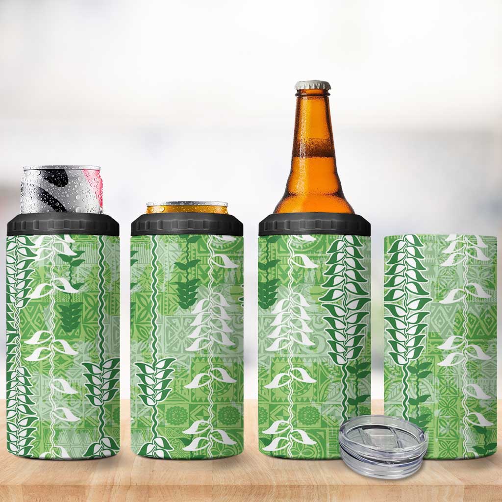 Green Hawaii Tapa Pattern 4 in 1 Can Cooler Tumbler With Heliconia Vintage Style LT05 - Polynesian Pride