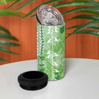 Green Hawaii Tapa Pattern 4 in 1 Can Cooler Tumbler With Heliconia Vintage Style LT05 - Polynesian Pride