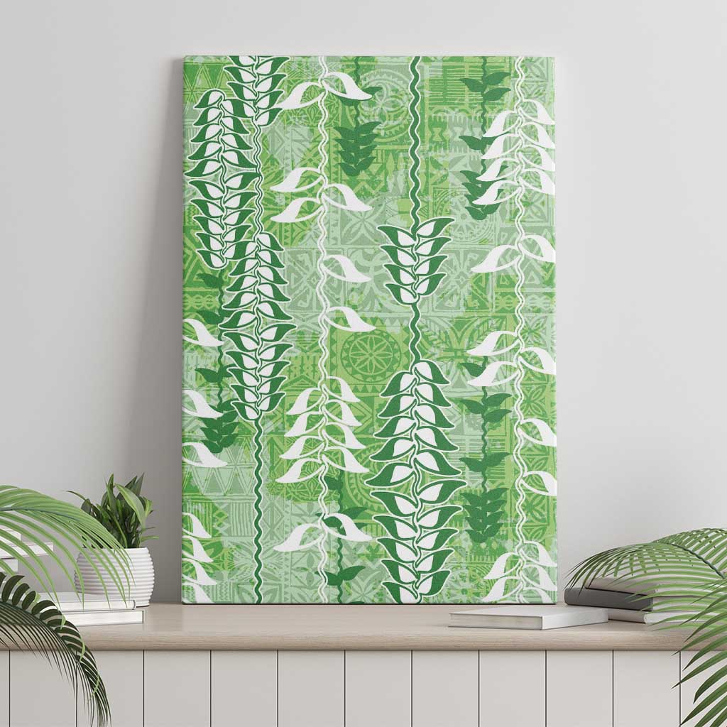 Green Hawaii Tapa Pattern Canvas Wall Art With Heliconia Vintage Style LT05 - Polynesian Pride