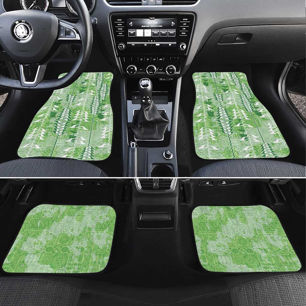 Green Hawaii Tapa Pattern Car Mats With Heliconia Vintage Style LT05 Set 4pcs Green - Polynesian Pride