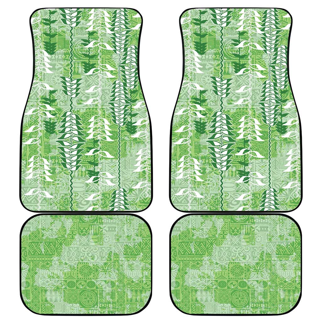 Green Hawaii Tapa Pattern Car Mats With Heliconia Vintage Style LT05 - Polynesian Pride