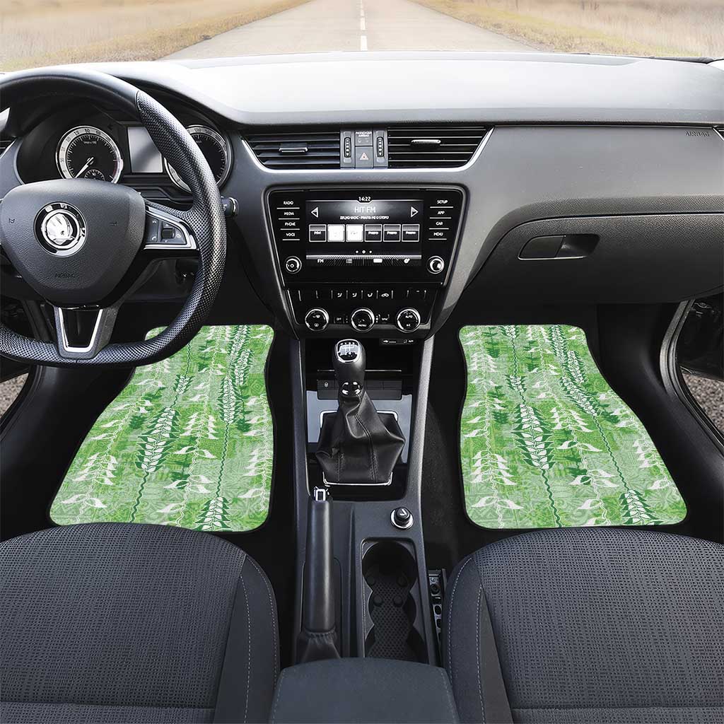 Green Hawaii Tapa Pattern Car Mats With Heliconia Vintage Style LT05 Set 2pcs - Front Green - Polynesian Pride