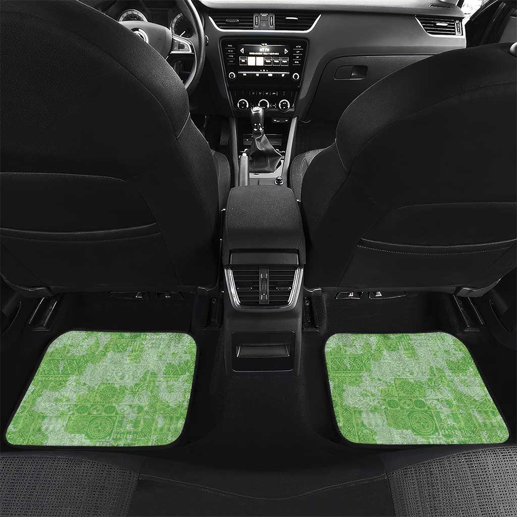 Green Hawaii Tapa Pattern Car Mats With Heliconia Vintage Style LT05 Set 2pcs - Back Green - Polynesian Pride