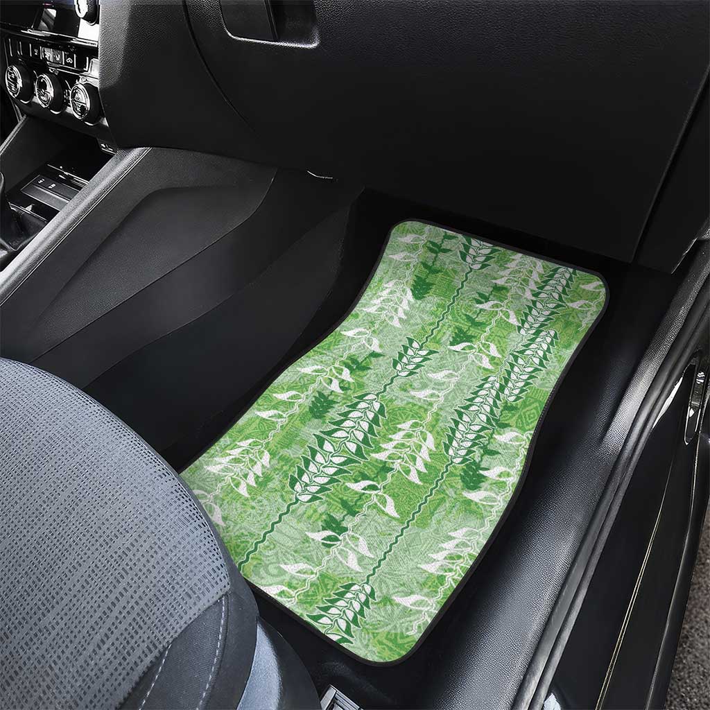 Green Hawaii Tapa Pattern Car Mats With Heliconia Vintage Style LT05 - Polynesian Pride