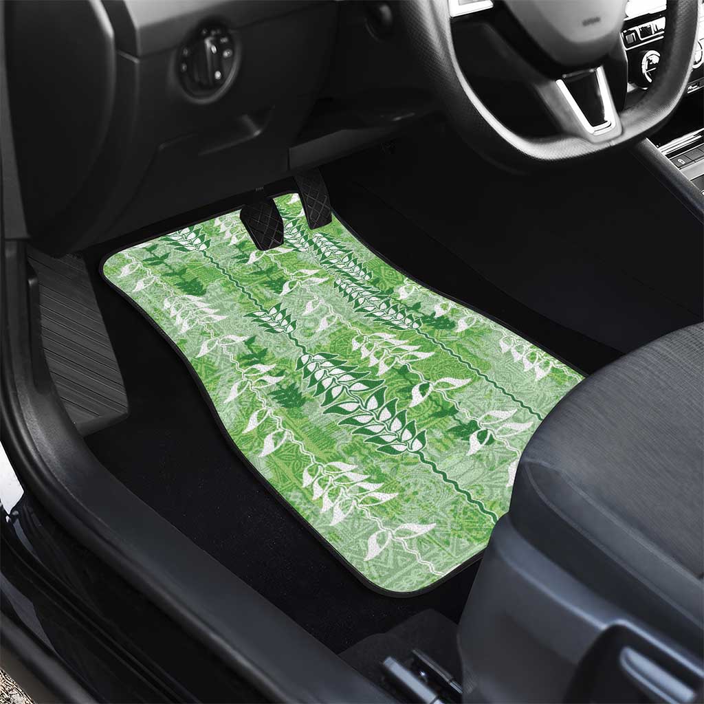 Green Hawaii Tapa Pattern Car Mats With Heliconia Vintage Style LT05 - Polynesian Pride