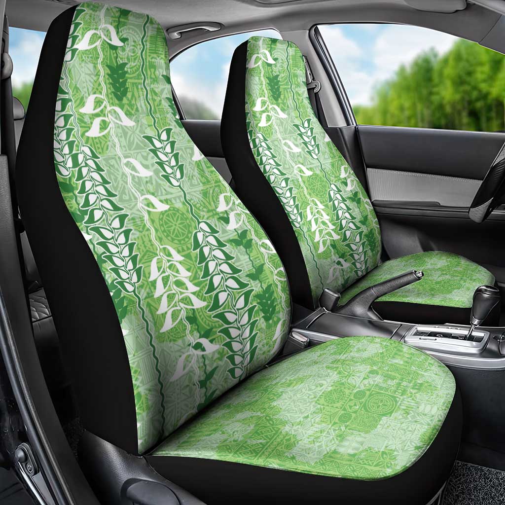 Green Hawaii Tapa Pattern Car Seat Cover With Heliconia Vintage Style LT05 - Polynesian Pride
