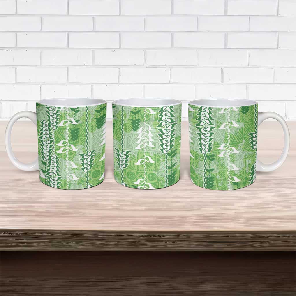 Green Hawaii Tapa Pattern Ceramic Mug With Heliconia Vintage Style LT05 - Polynesian Pride