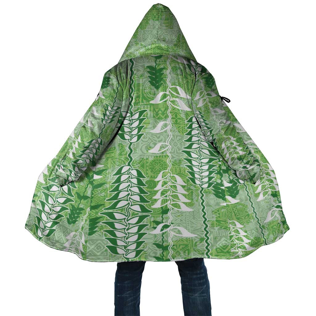Green Hawaii Tapa Pattern Cloak With Heliconia Vintage Style LT05 Unisex Green - Polynesian Pride