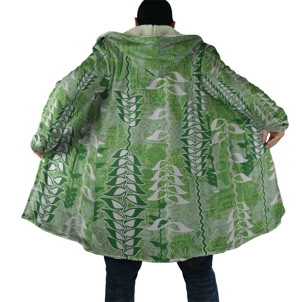 Green Hawaii Tapa Pattern Cloak With Heliconia Vintage Style LT05 - Polynesian Pride