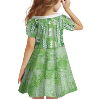 Green Hawaii Tapa Pattern Family Matching Mermaid Dress and Hawaiian Shirt With Heliconia Vintage Style