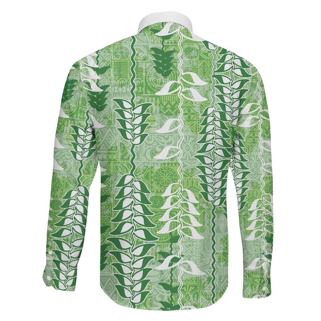 Green Hawaii Tapa Pattern Family Matching Mermaid Dress and Hawaiian Shirt With Heliconia Vintage Style