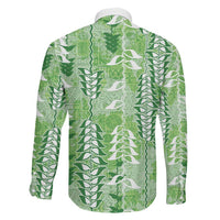 Green Hawaii Tapa Pattern Family Matching Mermaid Dress and Hawaiian Shirt With Heliconia Vintage Style