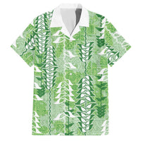 Green Hawaii Tapa Pattern Family Matching Off Shoulder Maxi Dress and Hawaiian Shirt With Heliconia Vintage Style