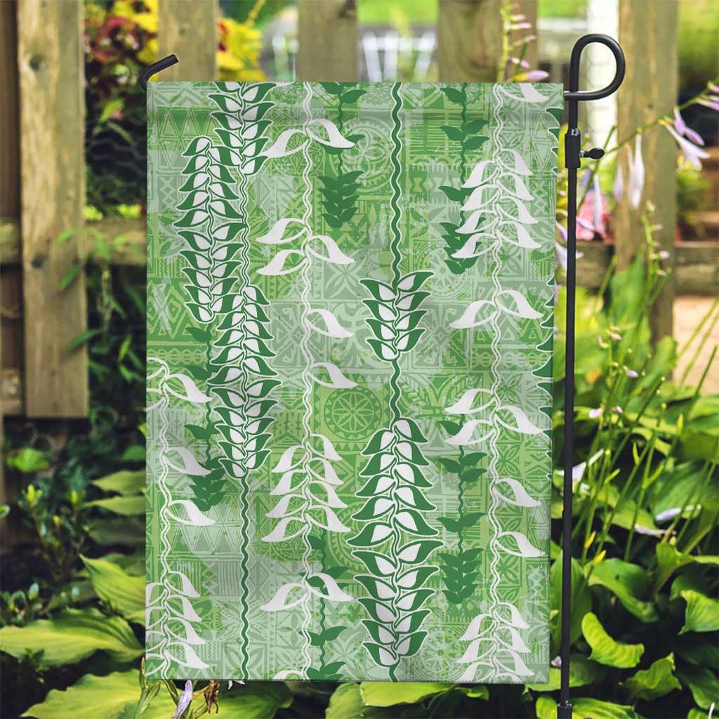 Green Hawaii Tapa Pattern Garden Flag With Heliconia Vintage Style LT05 Garden Flag Green - Polynesian Pride
