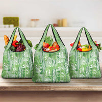 Green Hawaii Tapa Pattern Grocery Bag With Heliconia Vintage Style LT05 3-pack One Size Green - Polynesian Pride