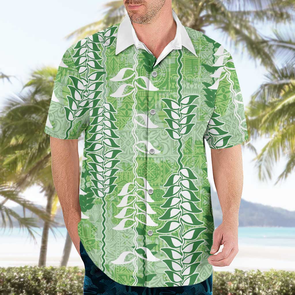 Green Hawaii Tapa Pattern Hawaiian Shirt With Heliconia Vintage Style LT05 - Polynesian Pride