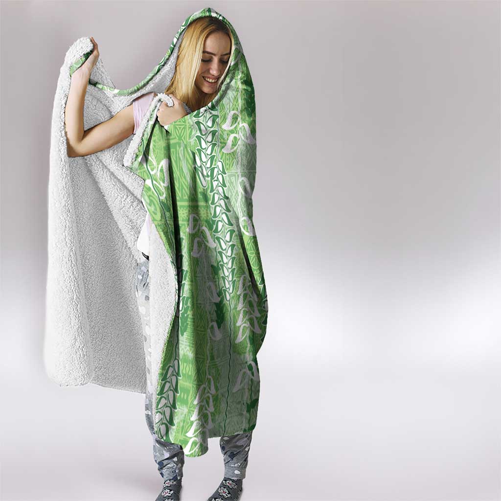 Green Hawaii Tapa Pattern Hooded Blanket With Heliconia Vintage Style LT05 - Polynesian Pride
