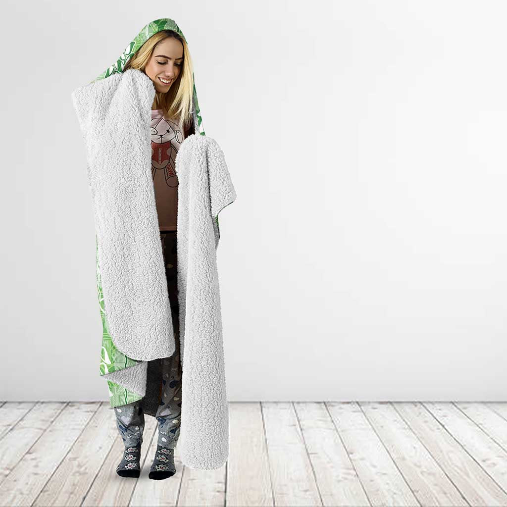 Green Hawaii Tapa Pattern Hooded Blanket With Heliconia Vintage Style LT05 - Polynesian Pride