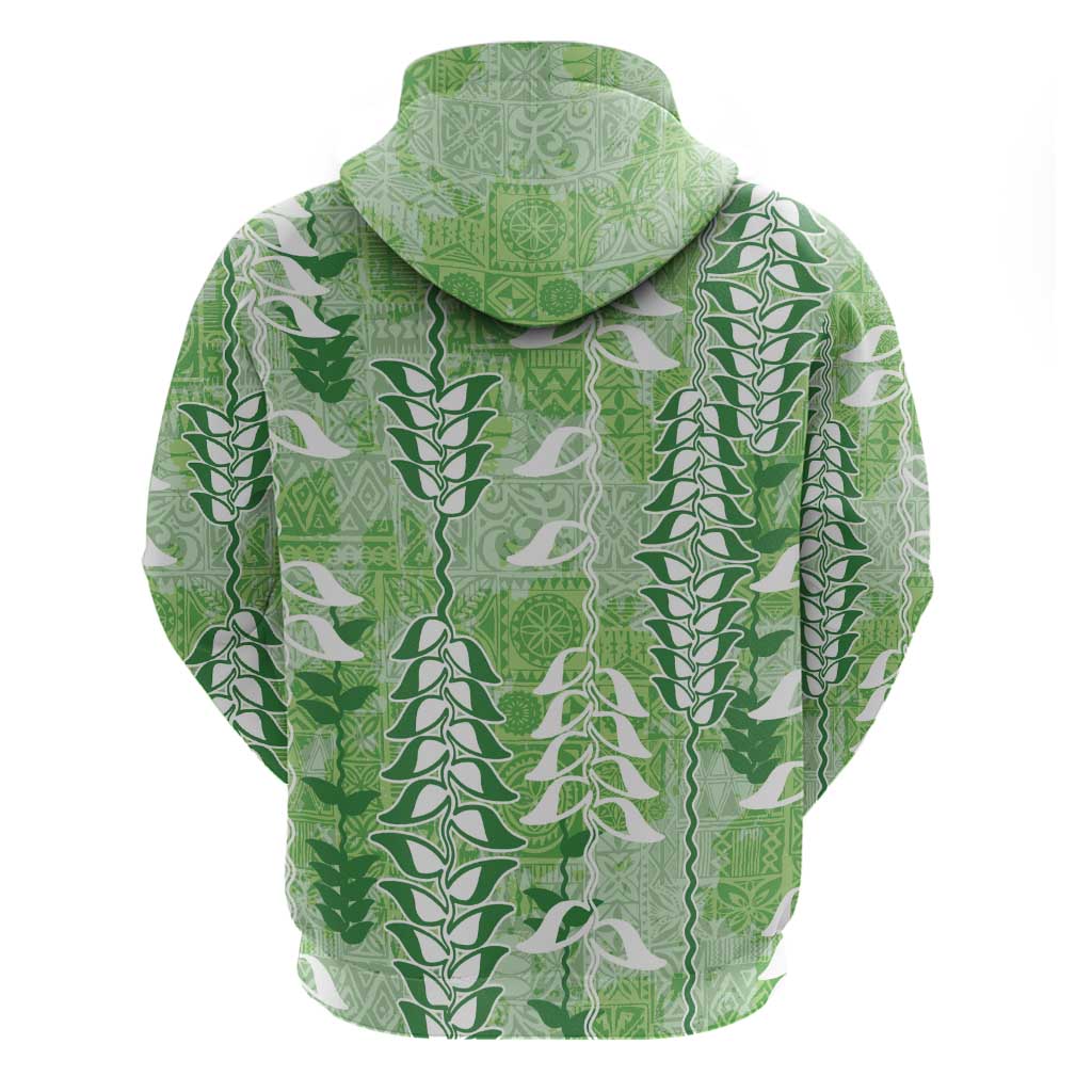 Green Hawaii Tapa Pattern Hoodie With Heliconia Vintage Style LT05 - Polynesian Pride