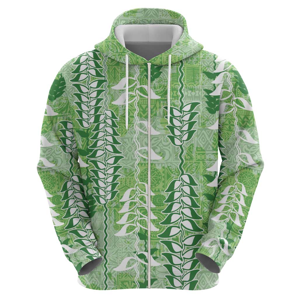 Green Hawaii Tapa Pattern Hoodie With Heliconia Vintage Style LT05 - Polynesian Pride