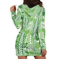 Green Hawaii Tapa Pattern Hoodie Dress With Heliconia Vintage Style LT05 - Polynesian Pride