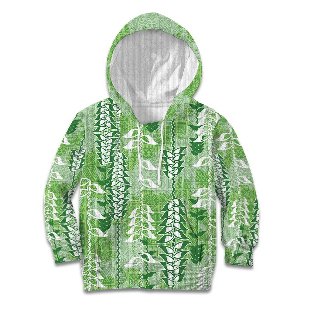 Green Hawaii Tapa Pattern Kid Hoodie With Heliconia Vintage Style LT05 Hoodie Green - Polynesian Pride