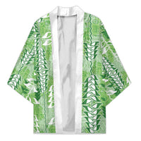 Green Hawaii Tapa Pattern Kimono With Heliconia Vintage Style LT05 Unisex Green - Polynesian Pride