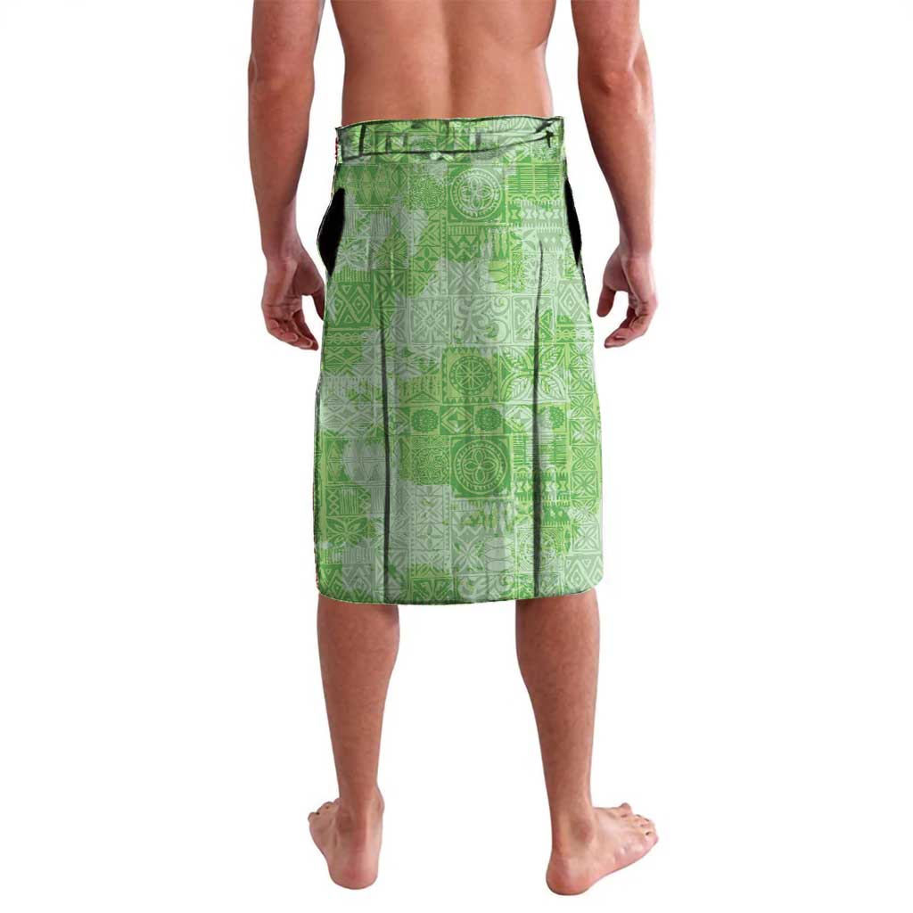 Green Hawaii Tapa Pattern Lavalava With Heliconia Vintage Style LT05 - Polynesian Pride