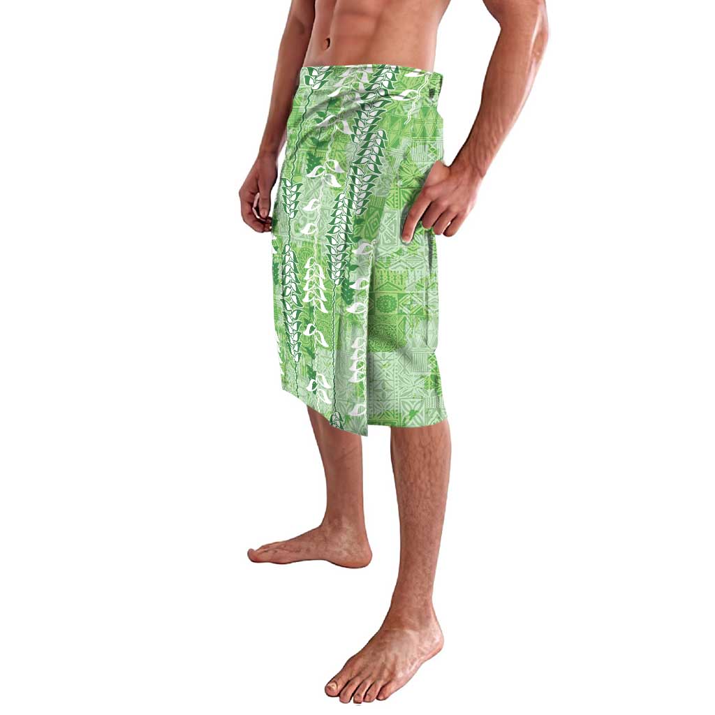 Green Hawaii Tapa Pattern Lavalava With Heliconia Vintage Style LT05 - Polynesian Pride