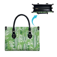 Green Hawaii Tapa Pattern Leather Bag With Heliconia Vintage Style LT05 - Polynesian Pride
