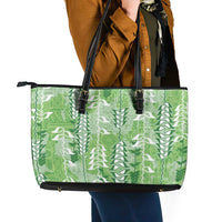 Green Hawaii Tapa Pattern Leather Tote Bag With Heliconia Vintage Style LT05 - Polynesian Pride