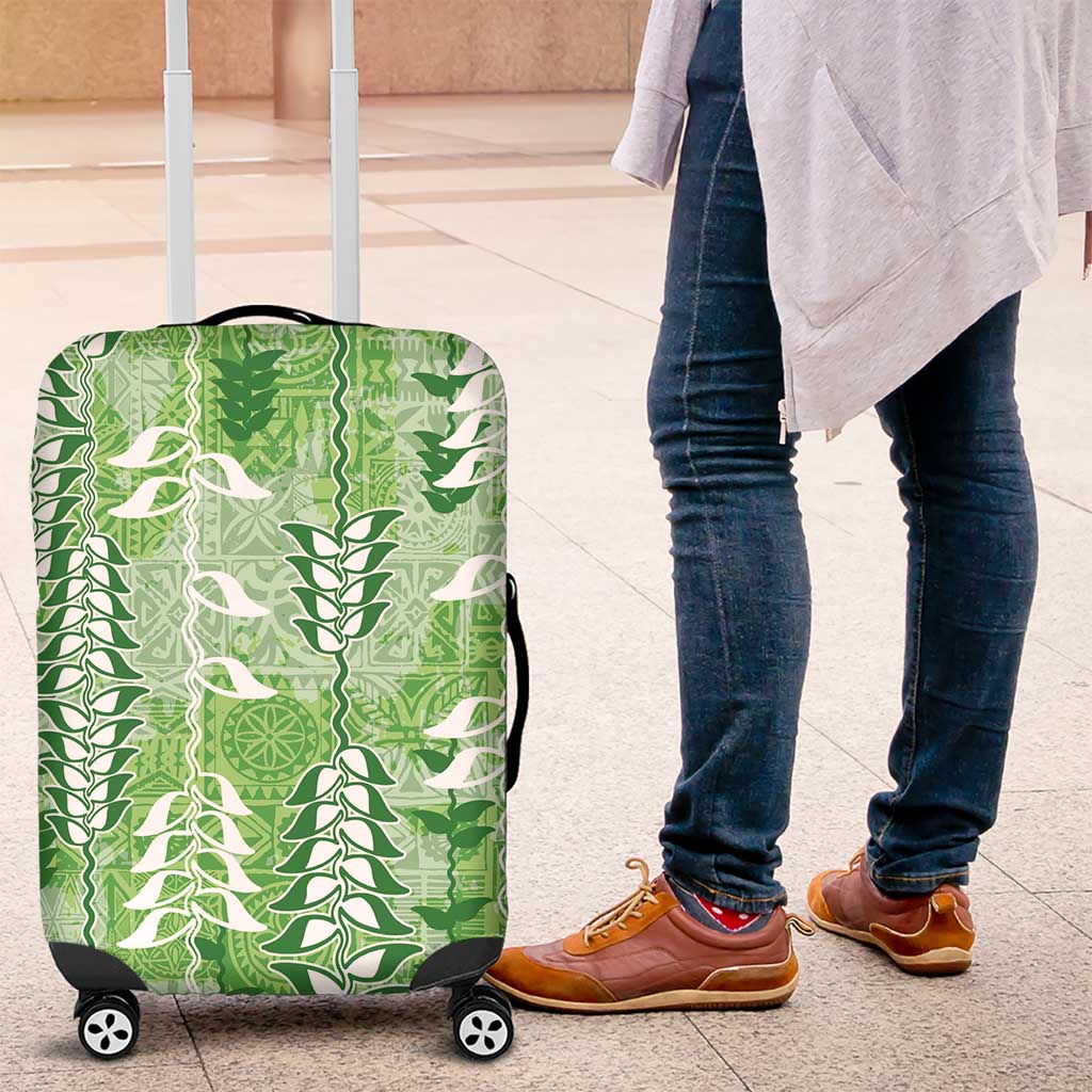 Green Hawaii Tapa Pattern Luggage Cover With Heliconia Vintage Style LT05 Green - Polynesian Pride