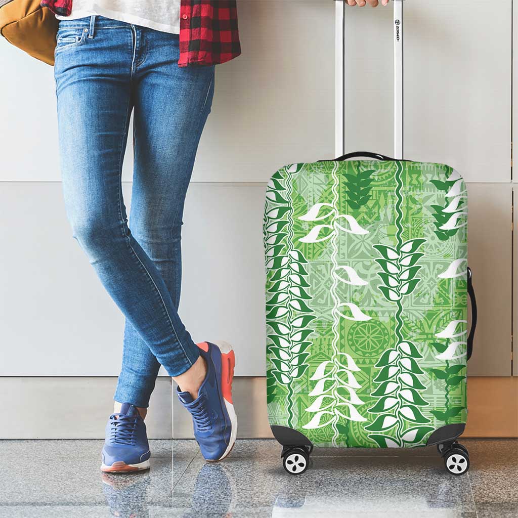 Green Hawaii Tapa Pattern Luggage Cover With Heliconia Vintage Style LT05 - Polynesian Pride
