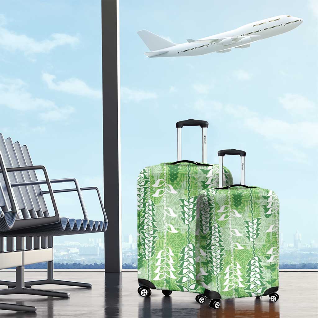 Green Hawaii Tapa Pattern Luggage Cover With Heliconia Vintage Style LT05 - Polynesian Pride