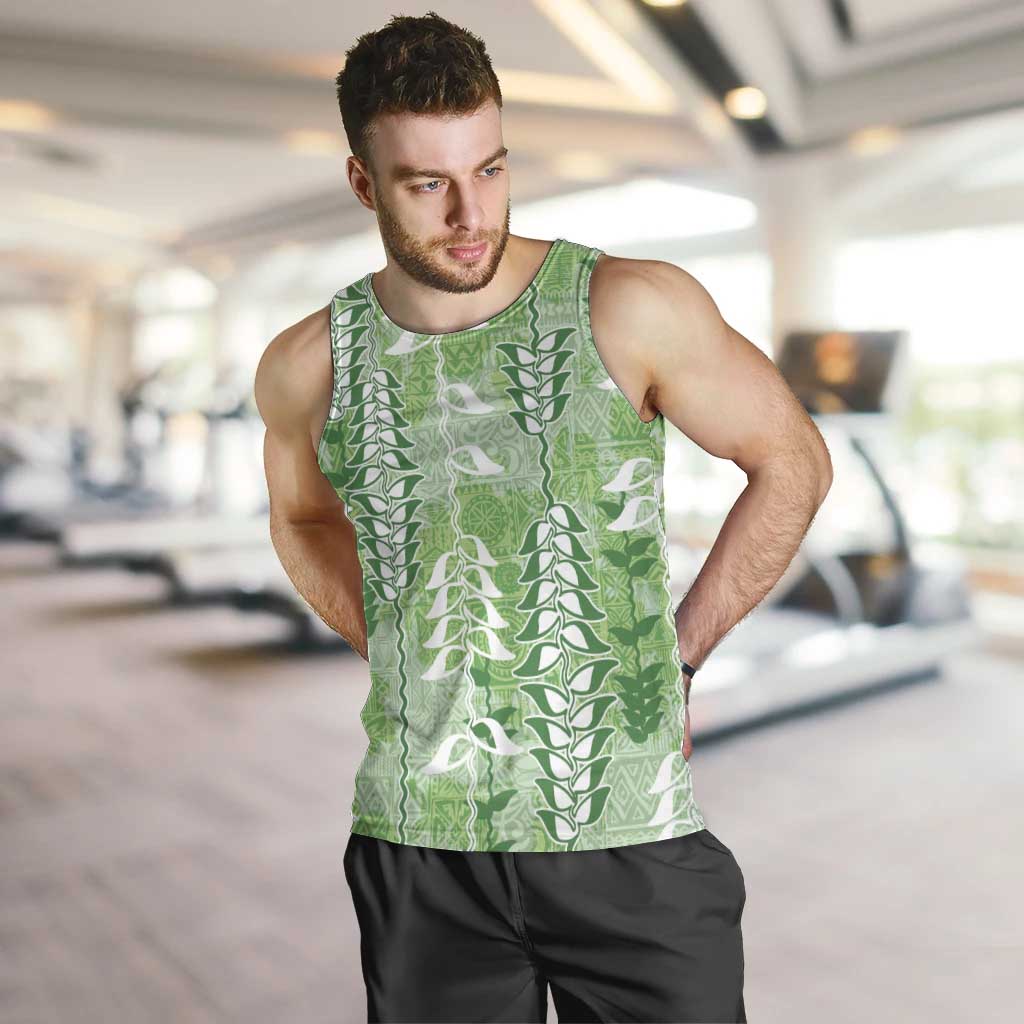 Green Hawaii Tapa Pattern Men Tank Top With Heliconia Vintage Style LT05 Green - Polynesian Pride