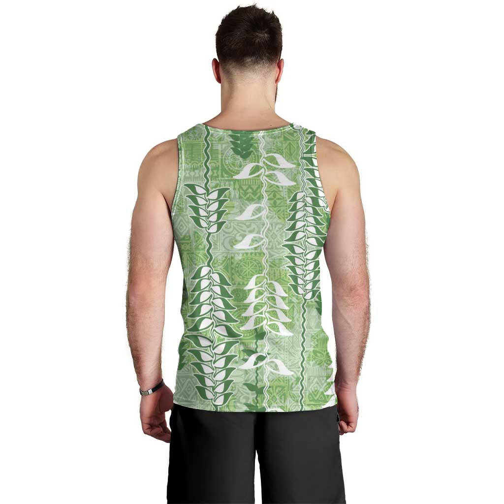Green Hawaii Tapa Pattern Men Tank Top With Heliconia Vintage Style LT05 - Polynesian Pride