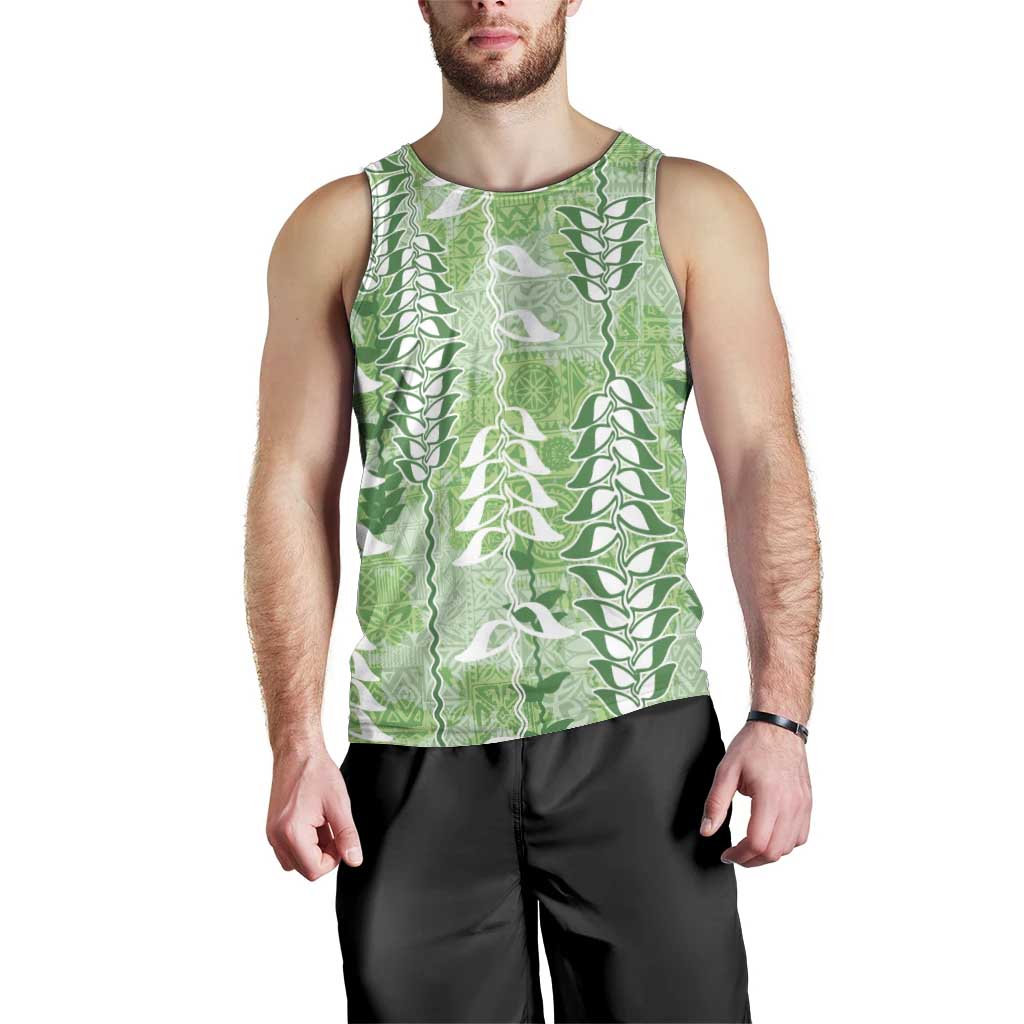Green Hawaii Tapa Pattern Men Tank Top With Heliconia Vintage Style LT05 - Polynesian Pride