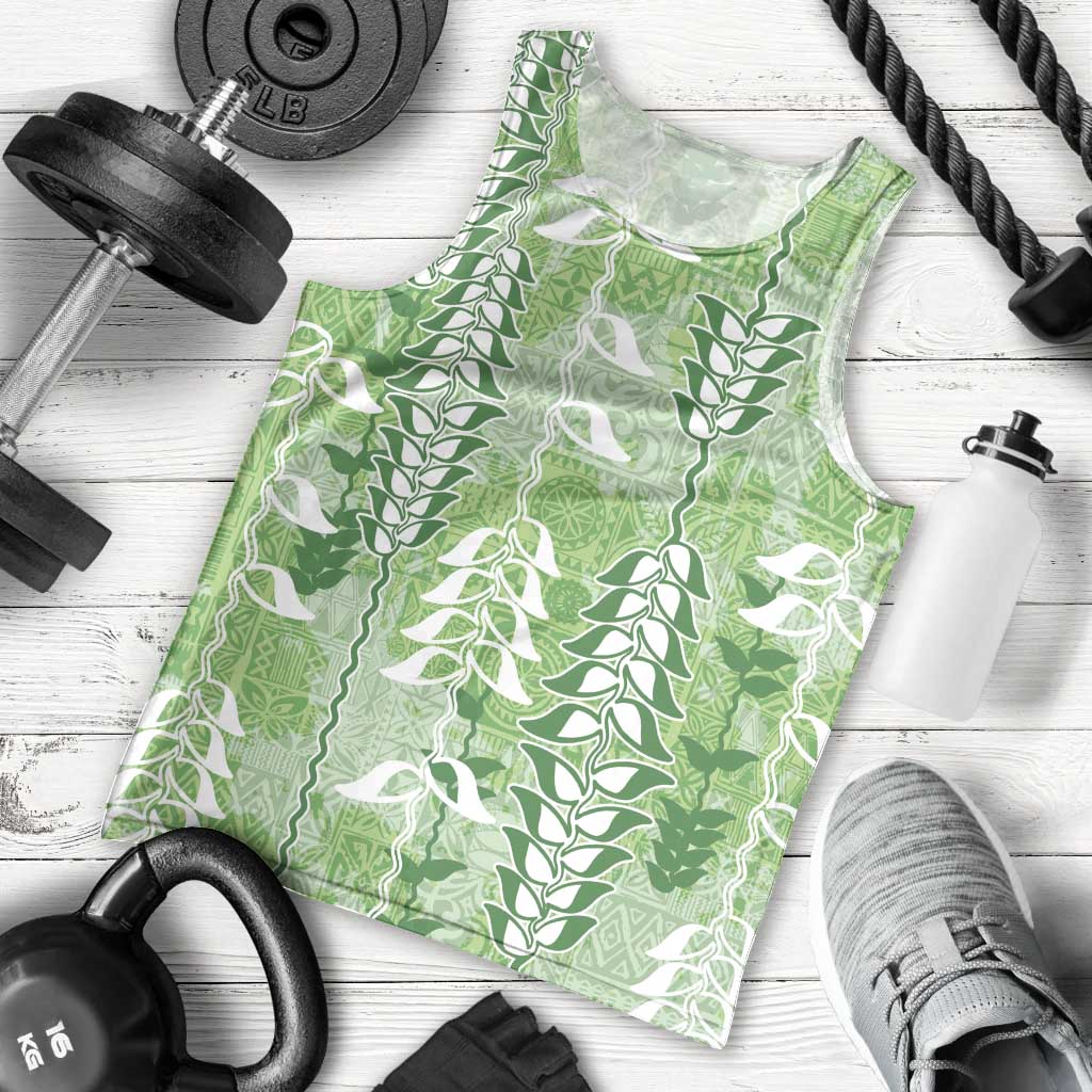 Green Hawaii Tapa Pattern Men Tank Top With Heliconia Vintage Style LT05 - Polynesian Pride