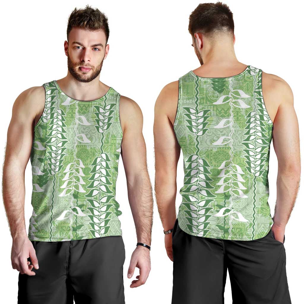Green Hawaii Tapa Pattern Men Tank Top With Heliconia Vintage Style LT05 - Polynesian Pride