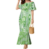 Green Hawaii Tapa Pattern Mermaid Dress With Heliconia Vintage Style LT05 Women Green - Polynesian Pride