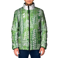Green Hawaii Tapa Pattern Padded Jacket With Heliconia Vintage Style LT05 Men Green - Polynesian Pride