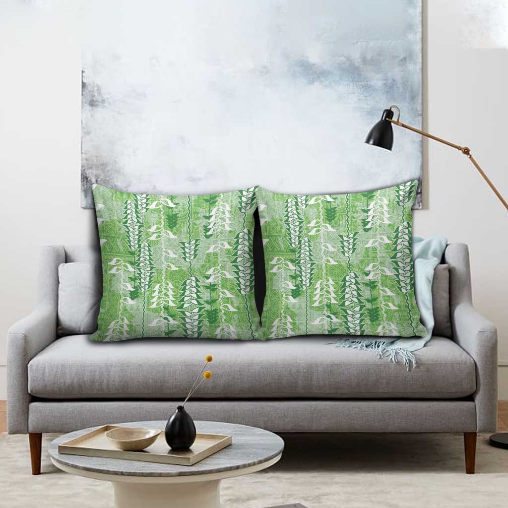 Green Hawaii Tapa Pattern Pillow Cover With Heliconia Vintage Style LT05 - Polynesian Pride