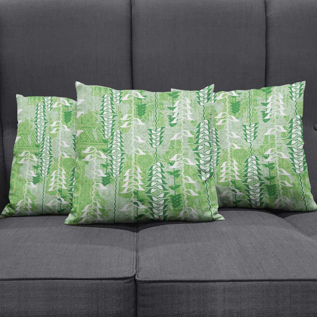 Green Hawaii Tapa Pattern Pillow Cover With Heliconia Vintage Style LT05 - Polynesian Pride
