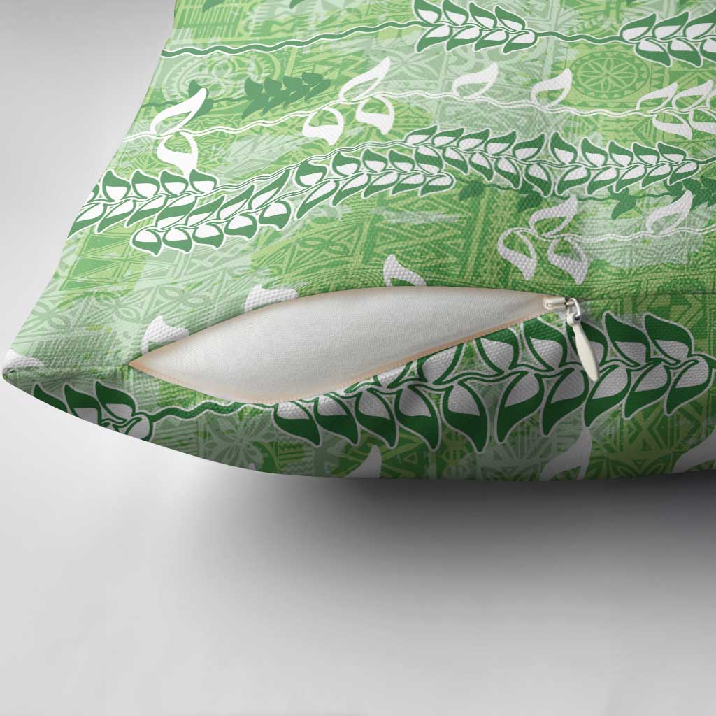 Green Hawaii Tapa Pattern Pillow Cover With Heliconia Vintage Style LT05 - Polynesian Pride