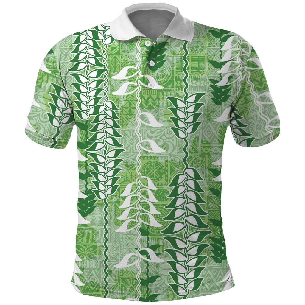 Green Hawaii Tapa Pattern Polo Shirt With Heliconia Vintage Style LT05 Green - Polynesian Pride