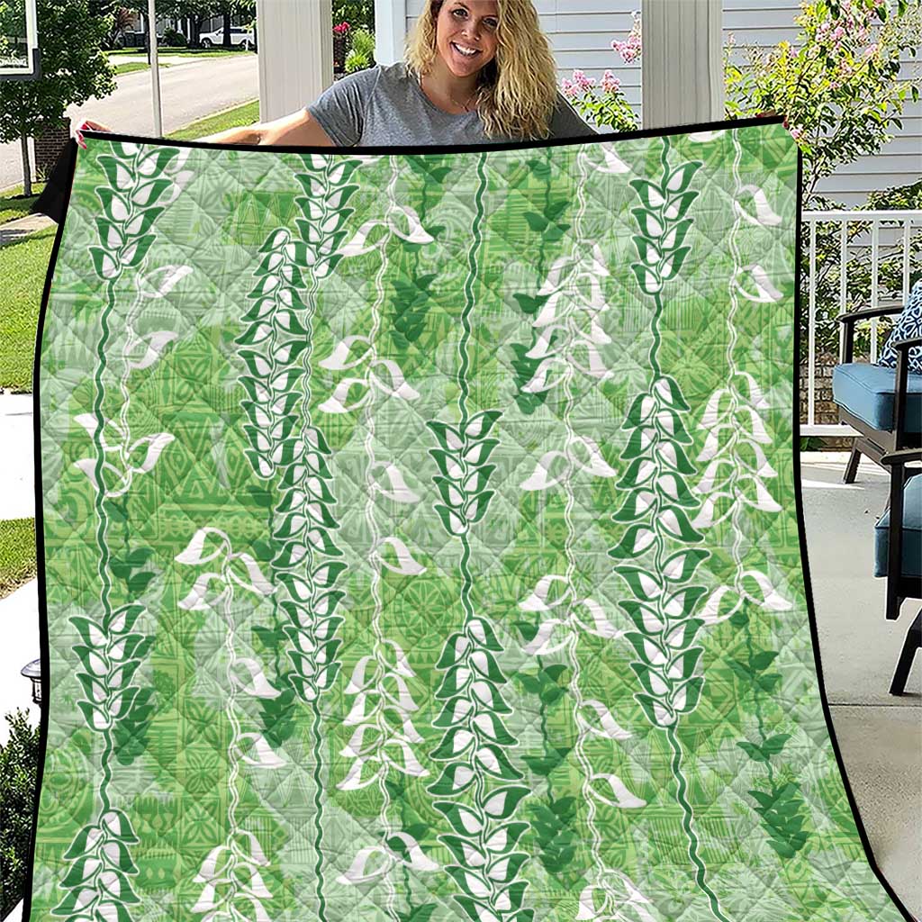 Green Hawaii Tapa Pattern Quilt With Heliconia Vintage Style LT05 Green - Polynesian Pride