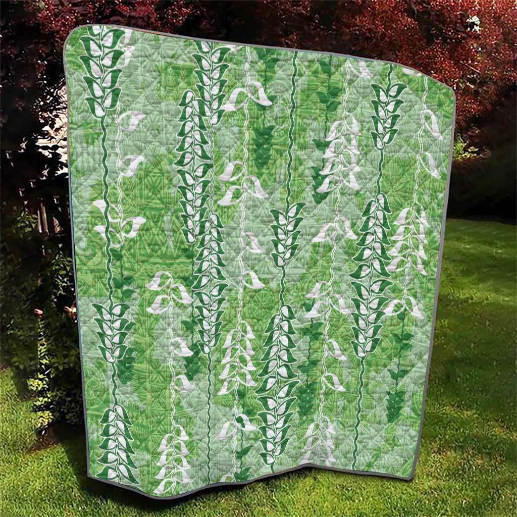 Green Hawaii Tapa Pattern Quilt With Heliconia Vintage Style LT05 - Polynesian Pride