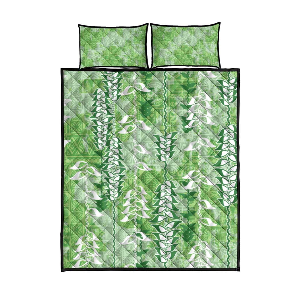 Green Hawaii Tapa Pattern Quilt Bed Set With Heliconia Vintage Style LT05 - Polynesian Pride